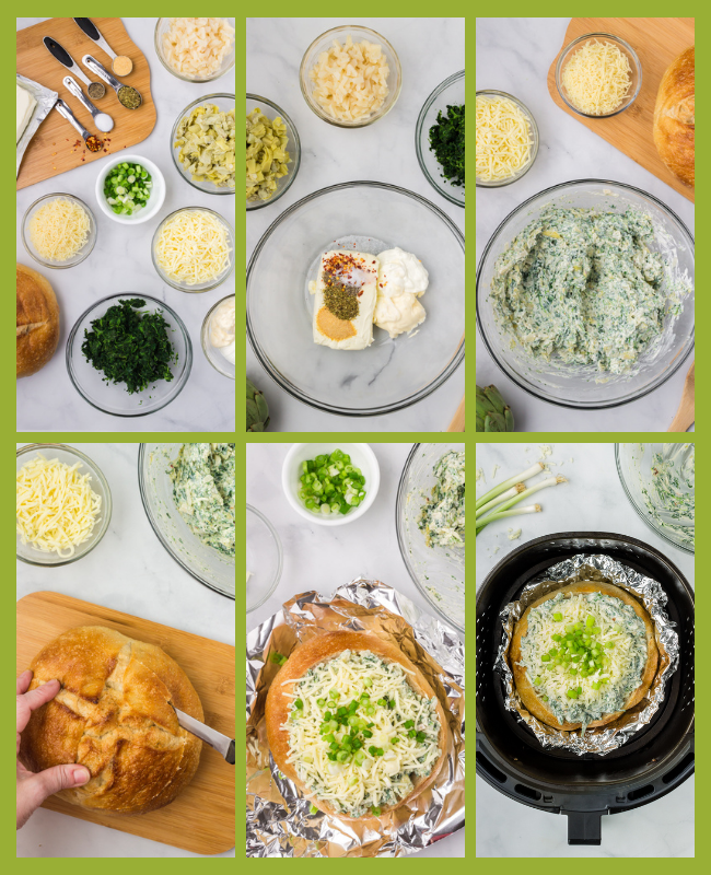 step by step pictures for making spinach artichoke dip