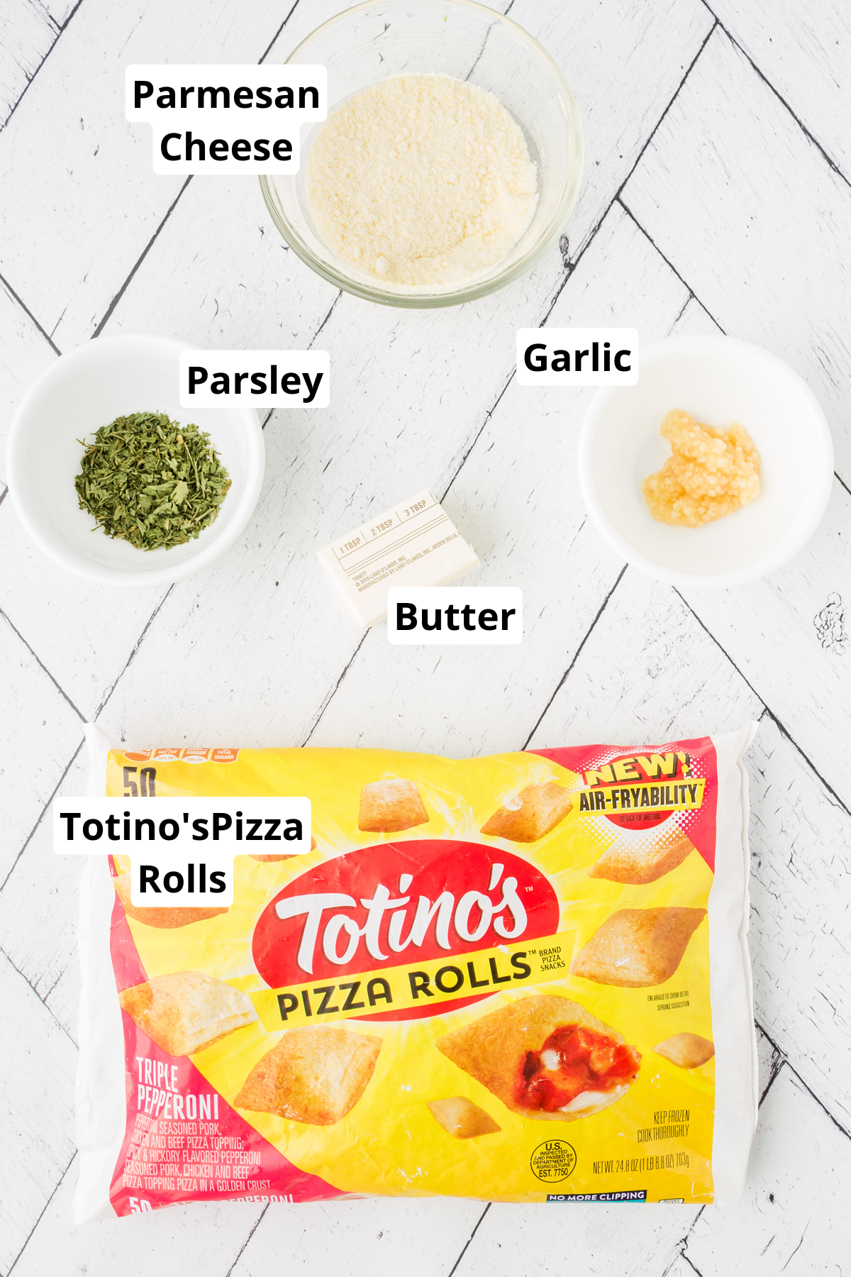 ingredients for making garlic parmesan pizza rolls 