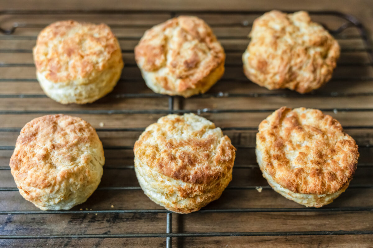 homemade air fryer biscuits cooling on a rack