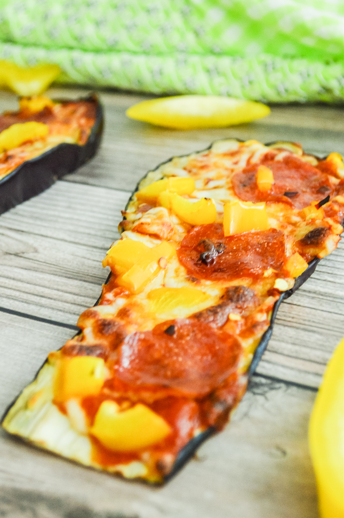 eggplant pizza slices on the table